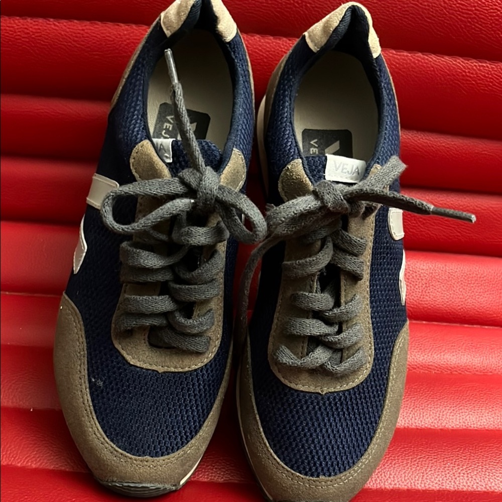 Veja Blue and Tan Sneakers with Sporty Design